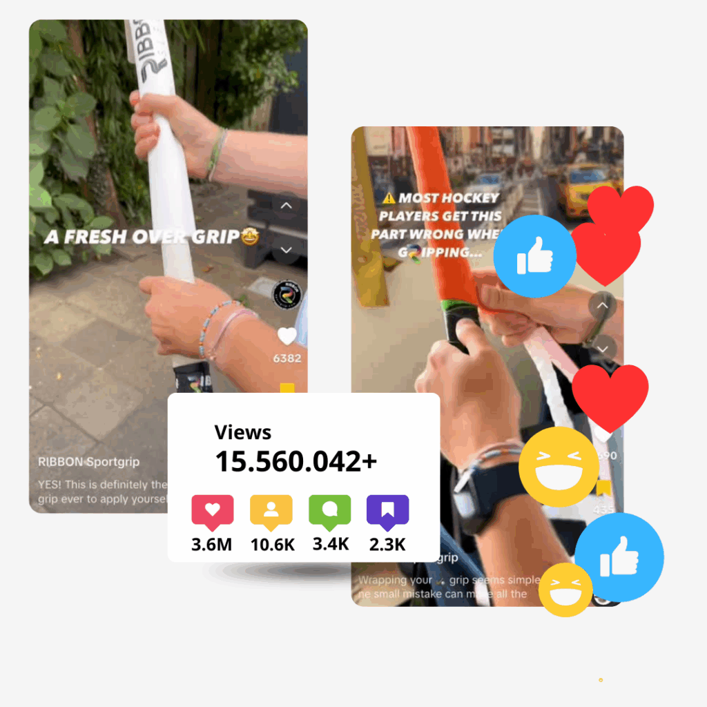 Screenshot van TikTok-video waarin hockeystick wordt gegrepen met RIBBON grip
